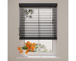 Houten Jaloezieën - Raambekleding - Licht en Privacy - 50mm Paulownia Hout - 170x240 cm - Zwart