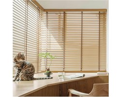 Houten jaloezieën - Raambekleding - Privacy en licht - 50mm brede latten - 92x137cm - Natuurlijk hout