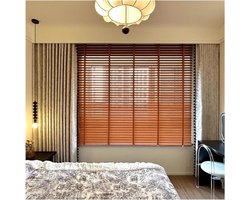 Houten jaloezieën - Raambekleding Zonwering - Privacy en lichtregeling - Op maat gemaakt - 50 mm lamellen - Bruin