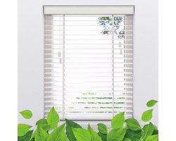 Houten Jaloezieën - Raamdecoratie Gordijnen - Privacy Verduistering - Snoerloos Bedienbaar - 50cm tot 135cm Breed - Natuurlijk Hout