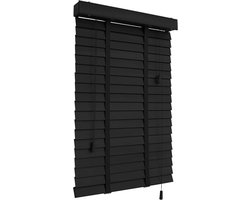Houten Jaloezieën - Raamgordijnen Horizontaal - Licht en Privacy - 50 mm Lamellen - 120 x 220 cm - Zwart