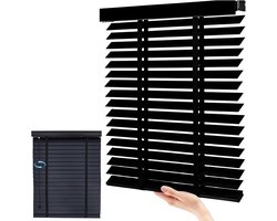Houten Jaloezieën - Raamgordijnen op maat - Privacy en licht - Waterdicht en duurzaam - 50 mm lamellen - Zwart