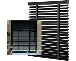 Houten Jaloezieën - Vensterdecoratie - Privacy en Lichtcontrole - Draadloze Bediening - 31x64 Inch - Zwart
