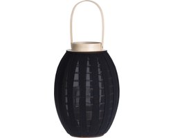 Houten kaarsenhouder / lantaarn met stof zwart 34 cm - Waxinelichtjeshouder - Windlicht