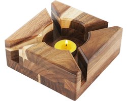 Houten Kaarsenkandelaar - Stew voor Theepot - Geurkaarslamp - Theelicht van Acaciahout - 15 x 15 cm - Handgemaakte Warmhouder voor Gerechten