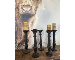 Houten kaarsenstandaard - zwarte kandelaar - landelijke woonaccessoires