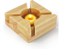 Houten Kachel - Kaars Warmer - Theepot Stoven voor Theepot - Geurkaars Lamp - Theepot met Acacia Hout Stoven - 15 x 15 cm - Handgemaakte Warmtehouder voor Theepot/Dishes