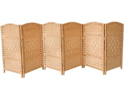 Houten Kamerverdeler - Opvouwbaar Scherm - Ruimte Indelen - Ademend Rotan - 6 Panelen - Natuurlijk
