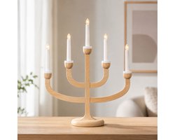 Houten Kandelaar 5-armig – Naturel – Decoratieve Kaarsenhouder – Scandinavisch & Modern – Voor 5 Kaarsen