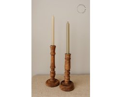Houten kandelaar set van 2 - Kaarsenstandaard hout - Kandelaar voor dinerkaarsen - Landelijke woonaccessoires