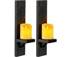 Houten Kandelaars Decoratief - Set van 2 Wandkandelaars - Muurkunst voor Woonkamer Keuken Hal - Boerderij Landhuis Decoratie
