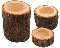 Houten Kandelaars - Kaarsen Houders - Sfeer Creëren - Set van Drie - 3 Stuks - Bruin