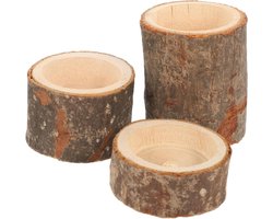 Houten Kandelaars - Kaarsen Houders - Sfeervolle Decoratie - Natuurlijke Houtstructuur - 3 Stuks - Houtkleur