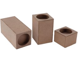 Houten Kandelaars - Rustieke Houders - Feestelijke Decoratie - Originele Houtkleur - 3 stuks - Natuurlijk Hout