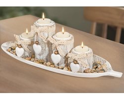 Houten Kandelaars Set - Theelicht Houders - Sfeervol Decoreren - Met Dienblad - 4 Delig - Wit