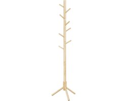 Houten Kapstok Staand - Scandinavisch Design - 175 cm Hoog - Garderobestandaard met 8 Haken - Boomstam Kapstok voor Hal & Slaapkamer - Natuurlijk Hout