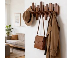 Houten Kapstok Wand – Inklapbare Kledinghangers met 6 Haken – Design Wandkapstok Duurzaam – Modern Hout – Bruin