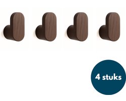 Houten Kapstokhaken - Kledinghaken - Ophanghaken - Handdoekhaken - Jashaken - 4 Stuks - Walnoot
