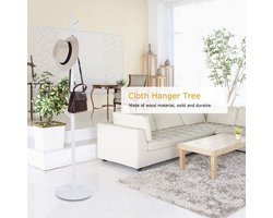 Houten Kapstokstandaard met 8 Haken voor Jas en Stoffen - Thuiskantoor - Wit/Donkere Koffie/Houtkleur - Decoratieve Boomvormige Standaard