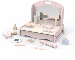 Houten Kaptafel voor Kinderen – Inclusief Accessoires – Speelgoed Make-up Set voor Meisjes – Montessori Educatief Speelgoed – Sensorisch Open-Ended Speelgoed