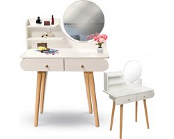 Houten Kaptafel Wit met Spiegel en Lades - 122x80x40 cm - Viking Choice