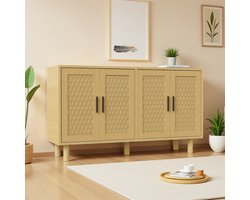 Houten Kast met 4 Deuren – Opbergkast & Woonkamerkast – Smalle Kast 140×40×80 cm – Dressoir