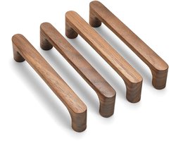 Houten kastgreep - 4 Stuks - Massief walnoot handgreep 128mm - Meubelgreep - Kastdeur greep - Ladegreep - Deurgrepen - Greep voor kledingkast - Modern minimalistisch - Keukenkast handvat - Woondecoratie - Bruin