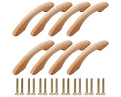 Houten kastgrepen - 8 stuks - meubelgreep, stootgreep, houten handgrepen, kastgreep, ladeknoppen, deurgrepen, kast, ladegreep, booggreep met 16 schroeven, voor meubels, deur, kast, lade