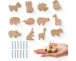 Houten Kastknoppen Set - Dierenvormige Meubelknoppen - 12 Stuks 32mm - Glad Geslepen Natuurlijk Hout - Kinderkamer en Kasten Renovatie - Divers Animal Design