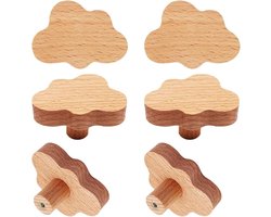 Houten kastknoppen - wolkvormige deurknoppen - voor kinderkamer commode - houten knoppen - 6 stuks - Handgrepen - Hout - 6*4.1*3.2 cm - Wolken vorm - Handgrepen - Handgrepen kast - Handgrepen keukenkast - Meubelgreep - Kleine handgreep