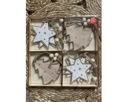 Houten Kerst hangers - Kerststdecoratie - kerstboomversiering - Christmas - Ster - Sterren - Kerstboom Boom - Naturel - Glitter Goud | Decoratie - Hanger - Ornamenten Versiering - Kerst tak - Feestdagen | Peuterspeelzaal - School - DH collection