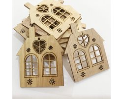 Houten Kerstboom Hanger Huisje - Woonhuis | Hout – Naturel | Kerst – Christmas – Decoratie – Versiering | Kersthanger – Figuurtjes