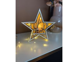 Houten Kerstster met LED – 25 cm x 26 cm – Warm Wit Licht – Kerst Decoratie