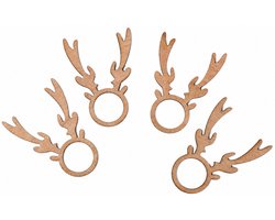 Houten kerstversiering - Wooden Christmas decoration | Servetringen rendier 10 x 7,5cm Napkin rings reindeer (4 st) | Donker hout - Dark wood | Tafelaccessoires - Table accessories - Diner Accessoires - Tafel Decoratie - Kerstmis