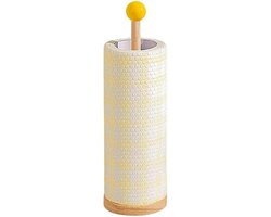 Houten Keukenrolhouder - Papieren handdoekhouder - Keuken organiseren - Antislip basis - 27 cm rol - Geel