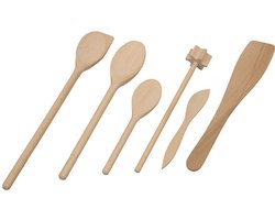 Houten keukenset - 6-delig - beukenhout - houten lepel - spatel- mes - mixer - schraper