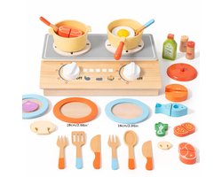 Houten Keukenspeelset voor Kinderen – Speelkeuken met Pannen, Kookplaat & Accessoires – Educatief Rollenspel Speelgoed – Vanaf 3 Jaar
