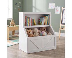 Houten kinderboekenrek en speelgoedopbergmeubel met grote opbergkast – kantelveilig peuterboekenrek voor speelkamer, babykamer, kinderkamer en studieruimte