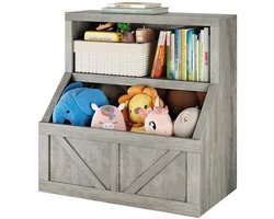 Houten kinderboekenrek en speelgoedopbergmeubel met grote opbergkast – kantelveilig peuterboekenrek voor speelkamer, babykamer, kinderkamer en studieruimte