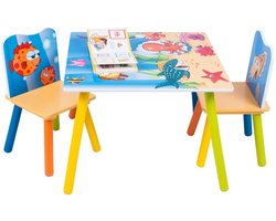Houten Kinderbureau met 2 Stoelen – Kindertafel en Stoelenset voor Kleuters – Speel & Leertafel voor Schilderen, Tekenen en Studeren – Voor Thuis of Thuisschool