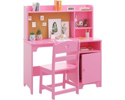 Houten Kinderbureau met Stoel en Opbergkast - Bureau voor Kinderen (3-8 Jaar) - Tekentafel en Computermeubel - Inclusief Opzetstuk en Vakken - Ergonomisch Design - roze
