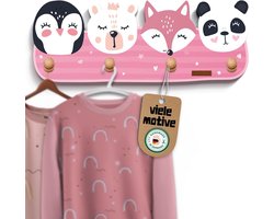 Houten Kinderkapstok met 4 Haken en Dierenmotieven voor de Kinderkamer