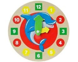 Houten kinderklok - dolfijn - speelklok - leerklok leren klokkijken - funcadeau schoencadeautje