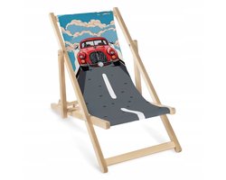 Houten Kinderligstoel met Auto Print - Verstelbaar & strand klaar