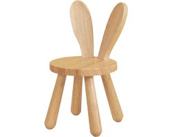 Houten Kinderstoel met Diameter 26 x 45 cm, Stevige Kruk voor Eten, Lezen en Spelen, Met Rabbit Oren Rugleuning en Antislip Rubber Voetjes
