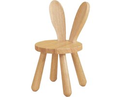 Houten Kinderstoel met Diameter 26 x 45 cm, Stevige Kruk voor Eten, Lezen en Spelen, Met Rabbit Oren Rugleuning en Antislip Rubber Voetjes