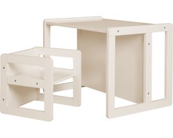 Houten Kinderzitgroep 3in1 - Tafel Draaibaar tot Bankje + Krukje - Beige / Kasjmier