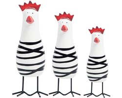 Houten kippen set - Dierenfiguren - Decoratieve aanwinst - Handbeschilderd ontwerp - 3-delig - Multicolor