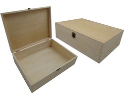 Houten kist - A4 Kist met slotje - Grenenhout - Wijnkist voor 2 flessen, of te gebruik deze doos voor het bewaren van jou foto's.