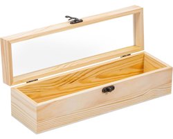 Houten Kist - Decoratieve Doos - Cadeau Presenteren - Glazen Deksel - 30 cm - Houtkleurig